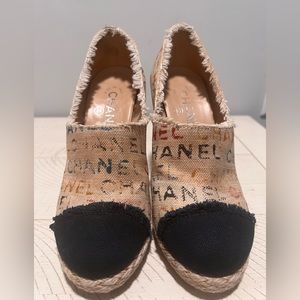 Chanel logo canvass heel wedge size 36 C